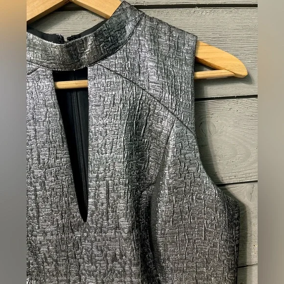 NWT Susana Monaco Silver Chrome Metallic Bodycon Pencil Midi Dress Sz 6 Wedding - Picture 4 of 14